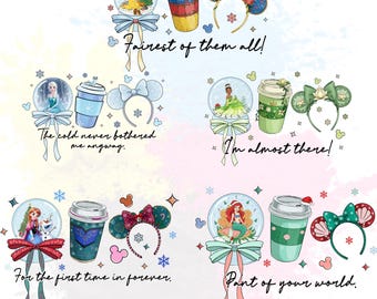 Disney Princess Christmas PNG Bundle, Ariel Elsa Anna Snow White Tiana