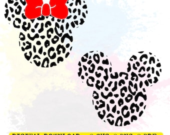 Disney Minnie Mickey Head Leopard Design PNG Bundle, Minnie with Red Coquette Bow Png, Animal Kingdom Png for Disney Trip