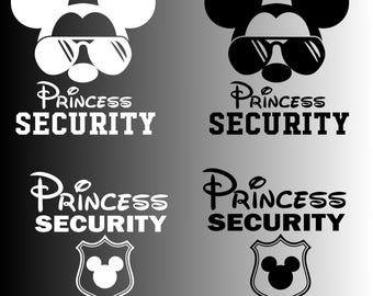 Two-Sided Mickey Mouse Princess Security  Designs PNG, Black and White Funny Dad Boy Friend Image, Disneyland Family Trip PNG
