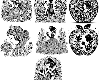 Disney Princess Snow White PNG SVG Bundle for Trip and Birthday, Snow White in Black and White Design SVG, Magical Kingdom Sublimation Png