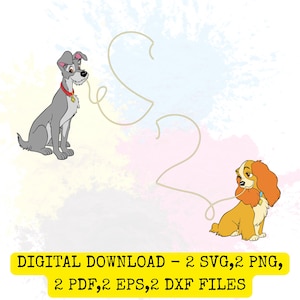 Disney Lady och Lufsen Design PNG SVG Dxf Eps Pdf Bundle, Livet är bättre med hundar PNG, Lady Clipart