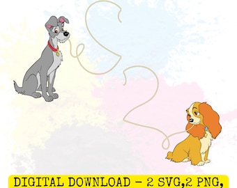 Disney Lady and the Tramp Design PNG SVG Dxf Eps Pdf Bundle, Life is Better with Dogs PNG, Lady Clipart