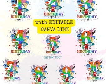 Zestaw PNG „Inside Out Birthday Girl”, niestandardowy projekt cyfrowy imienia, projekt urodzinowy z wiekiem