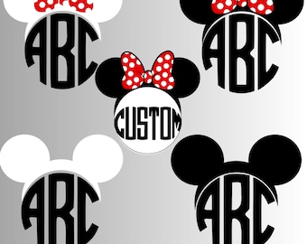 Custom Minnie Mickey Circle Monogram PNG Designs, Disney Initial Letters of Name Png, Digital Download