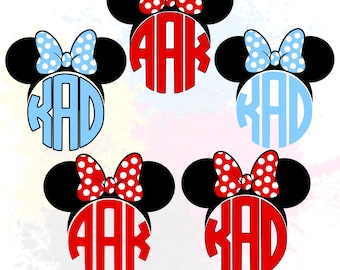 Diseños PNG personalizados de monogramas circulares de Minnie, iniciales de nombres de Disney en formato PNG, descarga digital PNG.