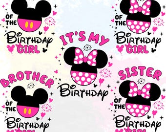 Minnie Mouse Birthday Girl PNG SVG Bundle, Matching Family Disney (Digital File).