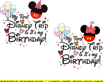 My First Disney Trip and Its My Birthday PNG Design Bundle, Mickey and Minnie Head and Ears Birthday PDF, Birthday Matching Family Tee SVG