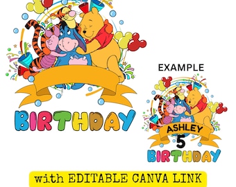 Custom Winnie the Pooh Birthday PNG Design File, Personalized Birthday Disney Png, PNG Download