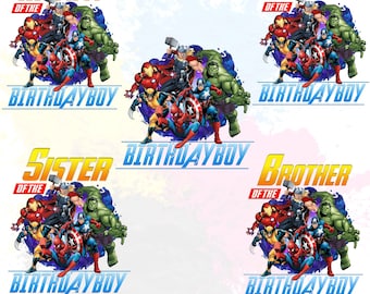 Avenger Custom Birthday PNG Design Bundle, Avenger Characters for All Family, Digital Download