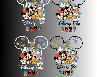 2027 Family Disney Trip PNG, Disney Family Vacation 2026 Design Bundle, Mickey and His Friends, White and Black Mouse Head Ears