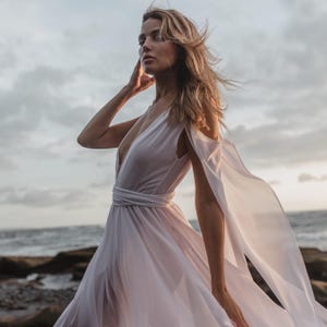 Tropical Beach Wedding Dress | Sheer Beach Bridal Gown | Travel Photoshoot | Summer destination wedding dress | Bohemian transparant dress