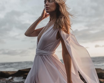 Sheer Chiffon Beach Wedding Dress: Bohemian Bridal Gown
