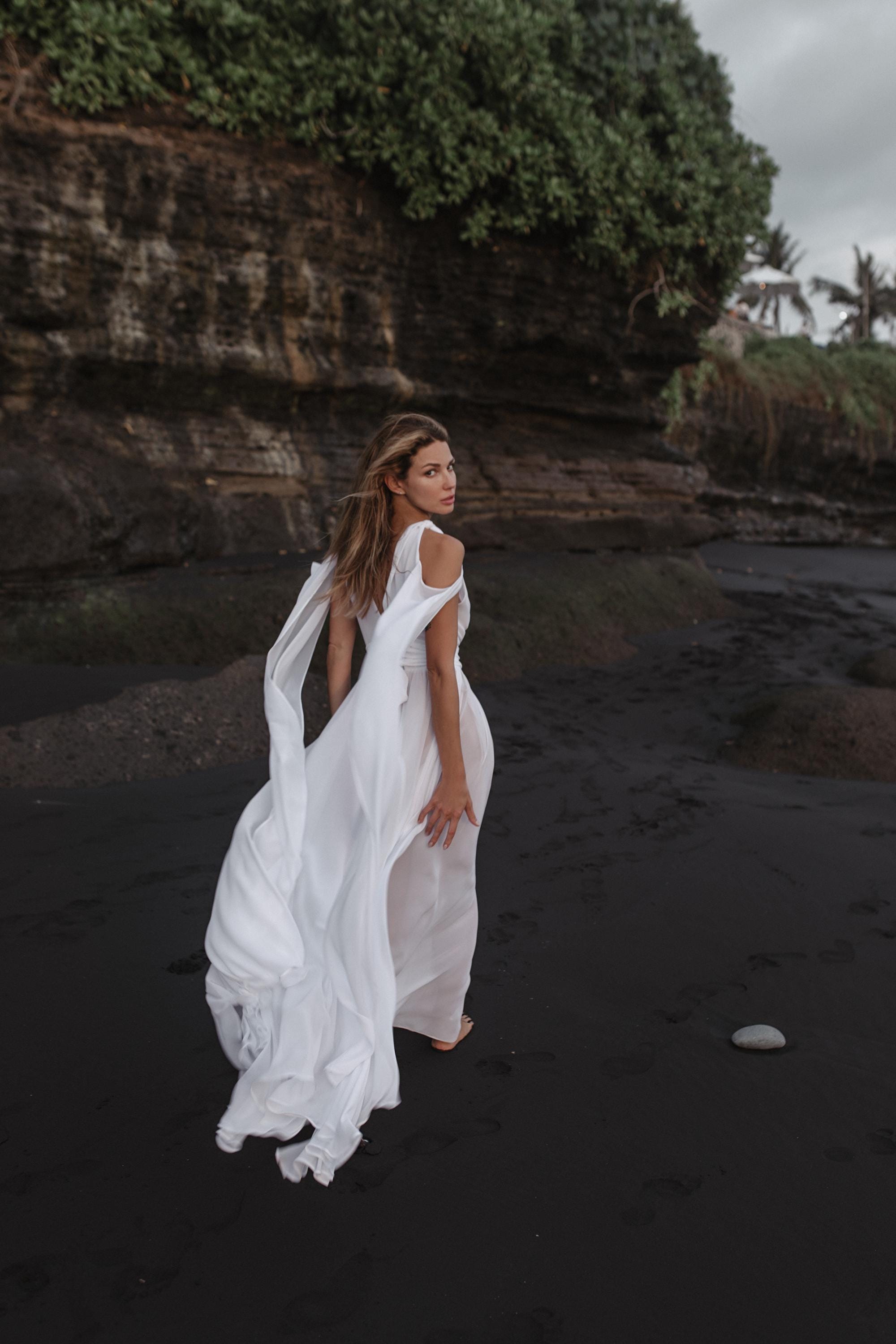 chiffon beach wedding dress Boho Wedding Dresses,Beach Wedding Dress,Chiffon Bridal Dress,Simple Wedding Dress,WD00059, US14 / White