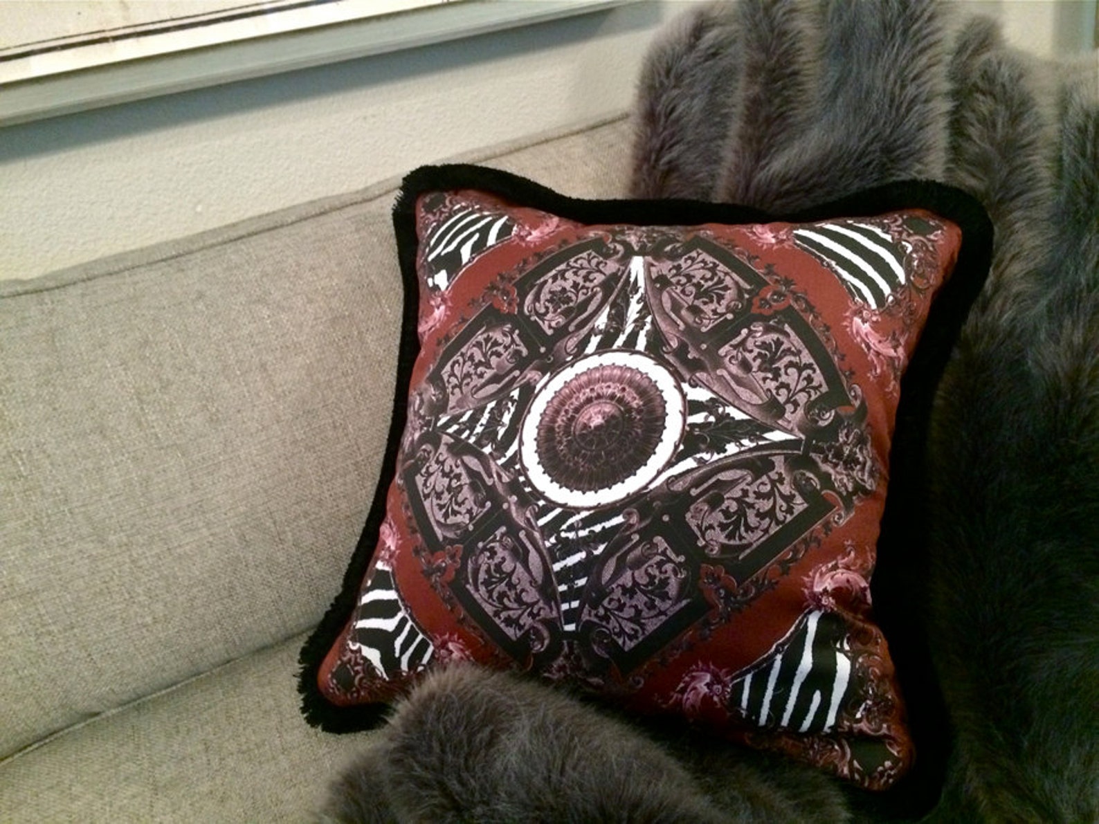Victoria Pillow Burgundy/black Etsy