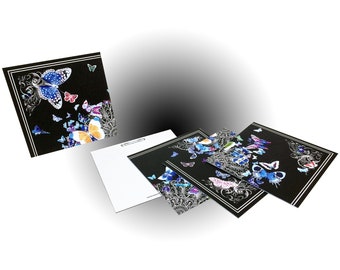 Papillon Note Cards (4 Quadrant Pack) - Black