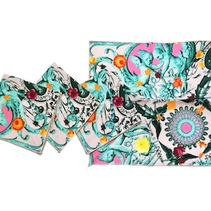 Angela Cocktail Napkins - Aqua/Pink/Orange