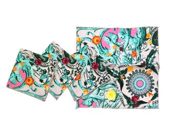 Angela Cocktail Napkins - Aqua/Pink/Orange
