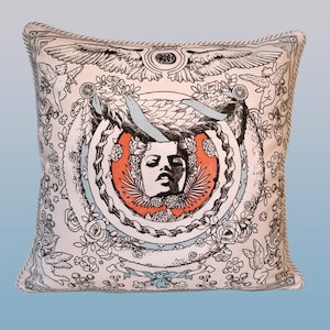 Bliss Pillow - Coral/Blue/Tan