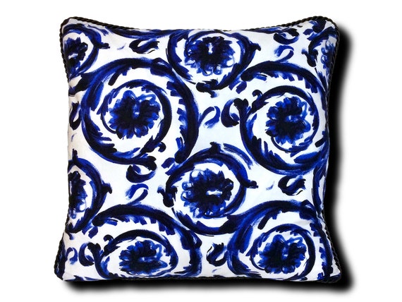 Versace Painted Barocco Pillow Blue Versace throw pillows | Etsy