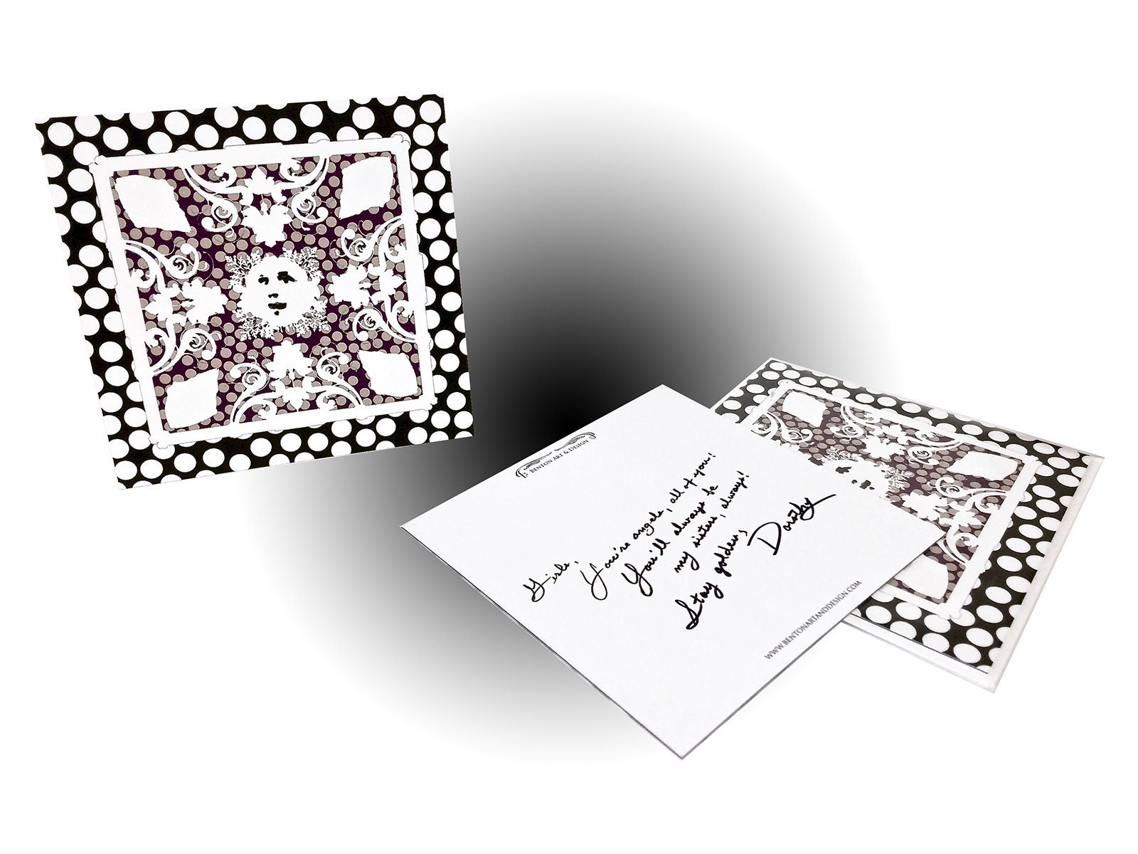 Peekaboo Note Card - Black/White/Mauve