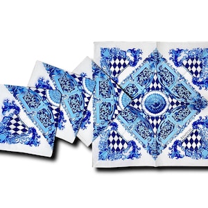 Victoria Cocktail Napkins - Blue/White