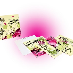Cartes de correspondance de corail (Pack de 4 Quadrant) - vert/rose