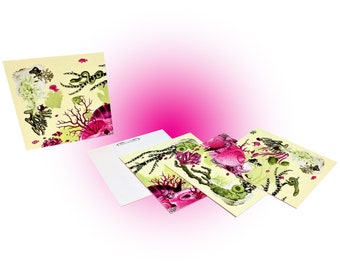 Reef Note Cards (4 Quadrant Pack) - Green/Pink