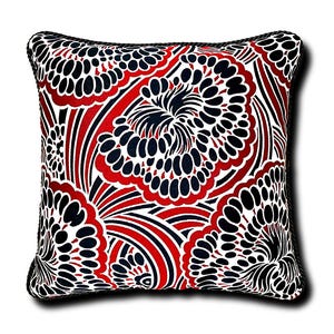 Floral Fashion Stoff Kissen - Schwarz / Rot