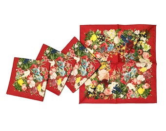 Flora Cocktail Napkins - Multi/Red