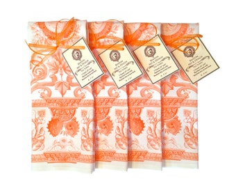 Tea Towel - &quot;Grace&quot; design in Orange/White