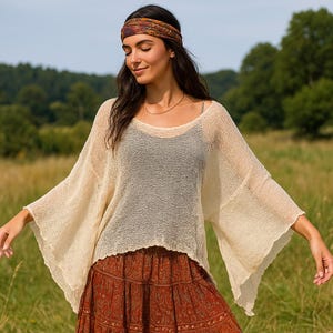 Semi Sheer Poncho - Summer Poncho - Lightweight Bohemian Knitted Wrap Top - Batwing Crochet Poncho -  Wedding Shawl - Festival Shawl Bolero