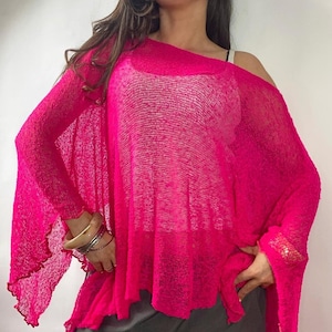 Hot Pink Crochet Knit Poncho: Bohemian Wedding Shawl