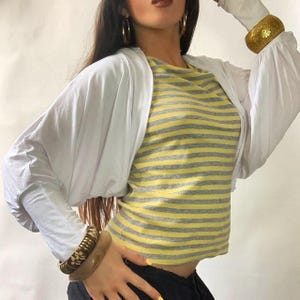 White Bolero | Batwing Shrug Top | Lightweight Summer Open Front Layering Cardigan | Boho Festival Cover Up | Y2K Style Long Sleeve Wrap Top