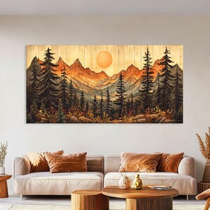 Mountain Wall Art Wood Canvas Wall Art Living Room Decor, Mountain Wall Art, Landscape Art Framed Canvas Print, Extra Large Wall Art