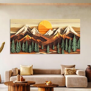 Mountain Wall Art Wood Canvas Wall Art Living Room Decor, Mountain Wall Art, Landscape Art Framed Canvas Print, Extra Large Wall Art