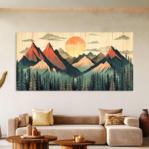Mountain Wall Art Wood Canvas Wall Art Living Room Decor, Mountain Wall Art, Landscape Art Framed Canvas Print, Extra Large Wall Art