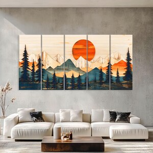 Mountain Wall Art Wood Canvas Wall Art Living Room Decor, Mountain Wall Art, Landscape Art Framed Canvas Print, Extra Large Wall Art