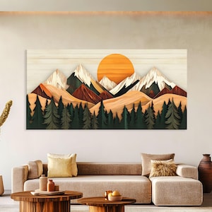 Mountain Wall Art Wood Canvas Wall Art Living Room Decor, Mountain Wall Art, Landscape Art Framed Canvas Print, Extra Large Wall Art