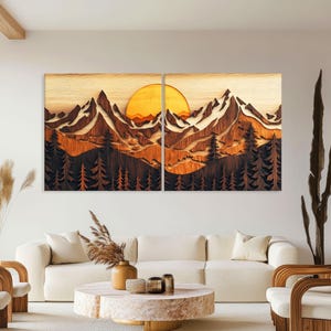 Mountain Wall Art Wood Canvas Wall Art Living Room Decor, Mountain Wall Art, Landscape Art Framed Canvas Print, Extra Large Wall Art