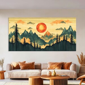 Mountain Wall Art Wood Canvas Wall Art Living Room Decor, Mountain Wall Art, Landscape Art Framed Canvas Print, Extra Large Wall Art