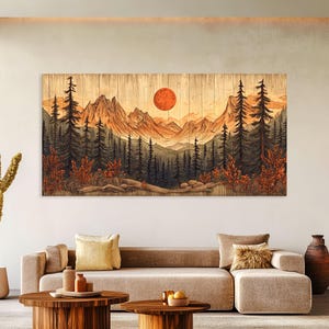 Mountain Wall Art Wood Canvas Wall Art Living Room Decor, Mountain Wall Art, Landscape Art Framed Canvas Print, Extra Large Wall Art