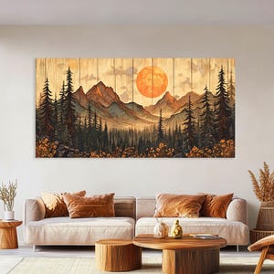 Mountain Wall Art Wood Canvas Wall Art Living Room Decor, Mountain Wall Art, Landscape Art Framed Canvas Print, Extra Large Wall Art