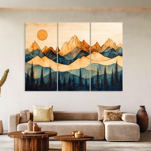 Wood Wall Art Mountain Canvas Wall Art Living Room Decor, Wood Texture Canvas Print, Mountain Wall Art, Extra Large Wall Art