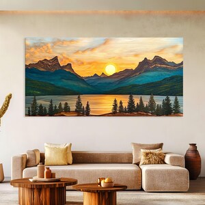 Houten muur kunst berg canvas muur kunst woonkamer decor, Glacier National Park kunst, landschapskunst ingelijste canvas print, extra grote muurkunst