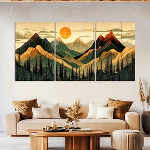 Mountain Wall Art Wood Canvas Wall Art Living Room Decor, Mountain Wall Art, Landscape Art Framed Canvas Print, Extra Large Wall Art