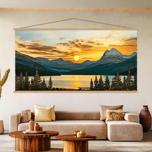 Houten muur kunst berg canvas muur kunst woonkamer decor, Glacier National Park kunst, landschapskunst ingelijste canvas print, extra grote muurkunst
