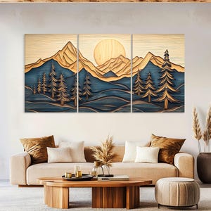Mountain Wall Art Wood Canvas Wall Art Living Room Decor, Mountain Wall Art, Landscape Art Framed Canvas Print, Extra Large Wall Art