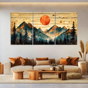 Mountain Wall Art Wood Canvas Wall Art Living Room Decor, Mountain Wall Art, Landscape Art Framed Canvas Print, Extra Large Wall Art