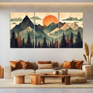 Mountain Wall Art Wood Canvas Wall Art Living Room Decor, Mountain Wall Art, Landscape Art Framed Canvas Print, Extra Large Wall Art