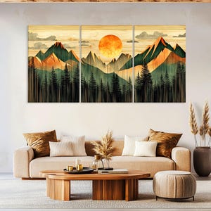 Mountain Wall Art Wood Canvas Wall Art Living Room Decor, Mountain Wall Art, Landscape Art Framed Canvas Print, Extra Large Wall Art